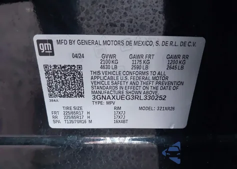 2024 Chevrolet Equinox Awd Lt z USA, uszkodzony, nr VIN 3GNAXUEG3RL330252